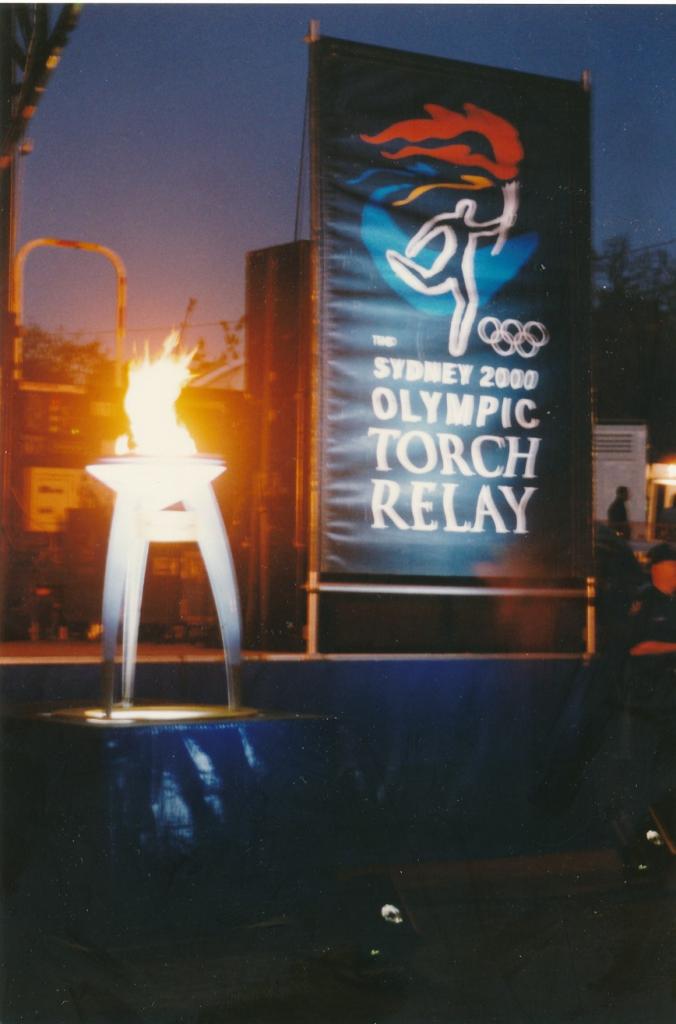 PRS118_104_001: Sydney Olympics Cauldron alight in Parramatta, 2000 (City of Parramatta Council Archives)