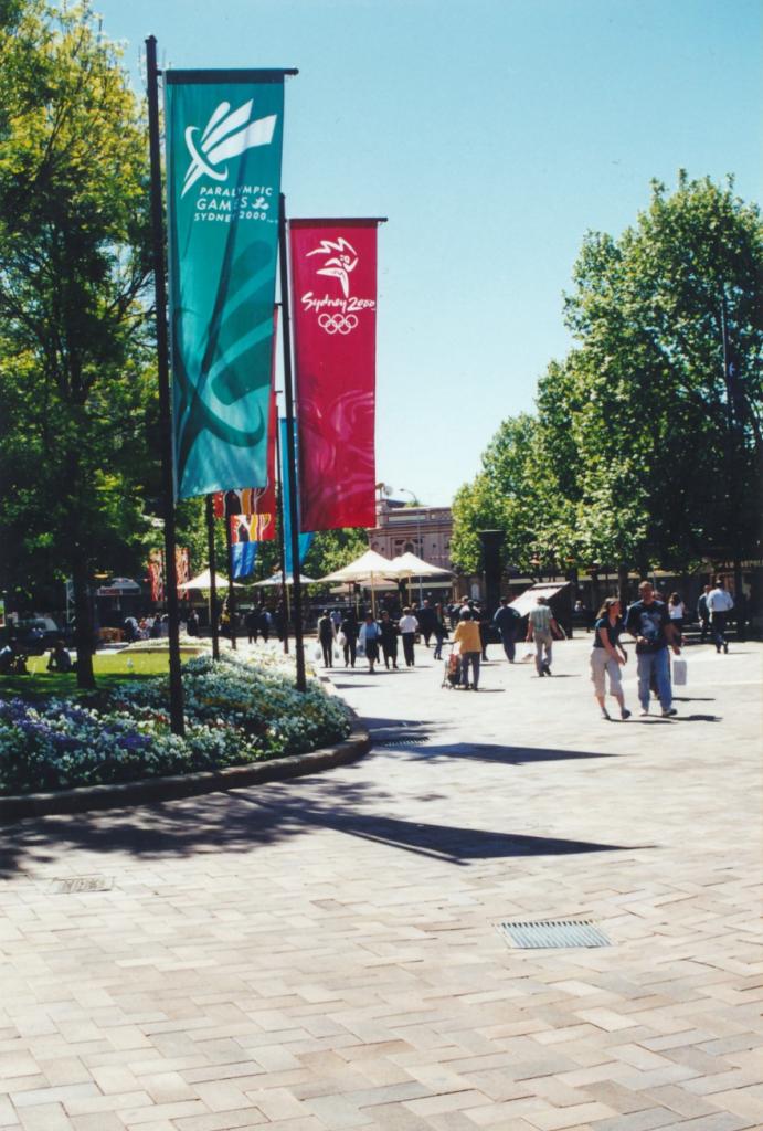 PRS118_092_002: Sydney Olympics banners in Church Street, Parramatta, 2000 (City of Parramatta Council Archives)