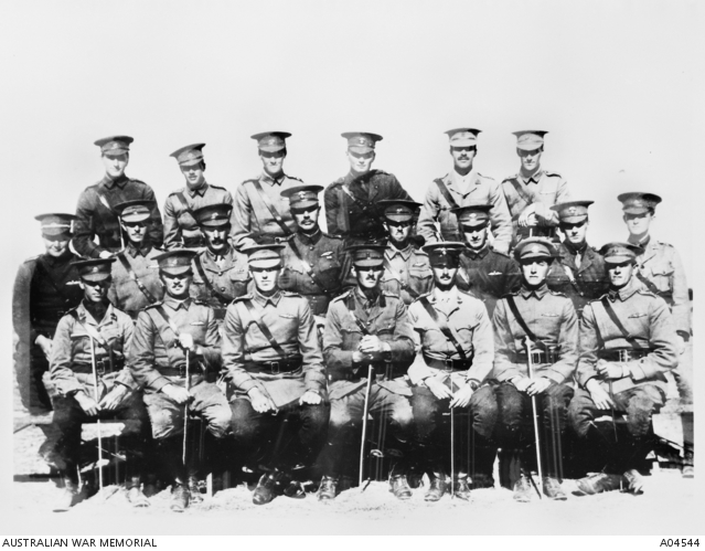 The No. 1 Squadron of the Australian Flying Corps (AFC) 1916. Billy Hart is in the front row 2nd on the left. Image source: Australian War Memorial