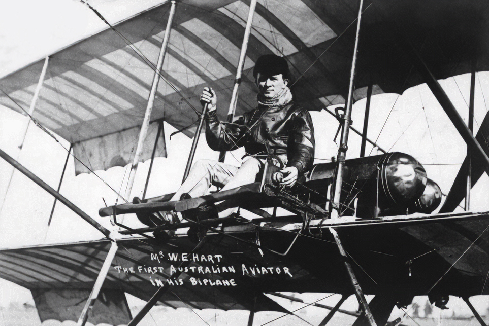 Billy Hart sitting on his Bristol Boxkite ca.1911. Image source: National Library of Australia