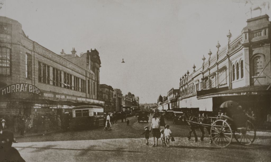 Church Street, Parramatta, view of intersection with Macquarie Street looking north, ca. 1930s