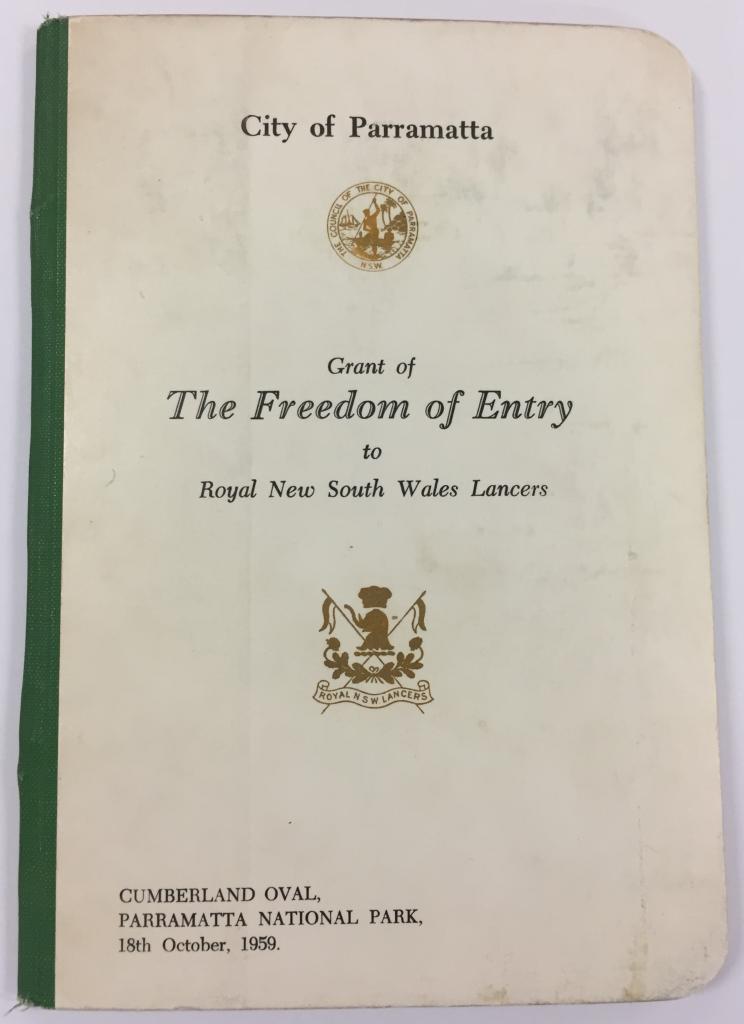 Royal New South Wales Lancers Freedom of Entry Parade Program 1959 (cover) - City of Parramatta Council Archives