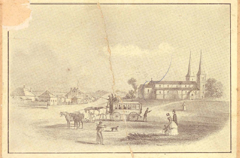 Church Street and Saint (St.) John's Church, Parramatta, from a copy of a steel engraving, 1853