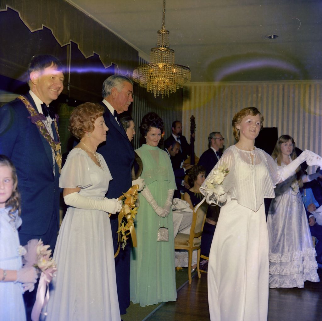 Parramatta Mayoral Ball 1976 : Mayor Hyam, woman and Sir Roden Cutler Governor of NSW are watching the dance. City of Parramatta Archives: ACC002/081/036