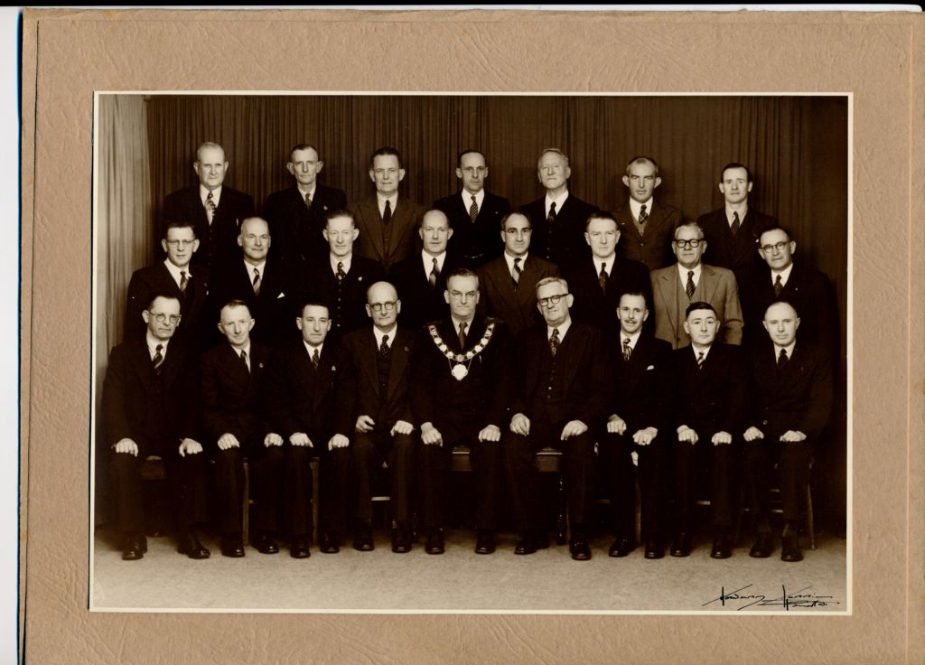 Parramatta City Council Aldermen and Staff 1949-1950 - Group photograph. City of Parramatta Archives: PRS65/001