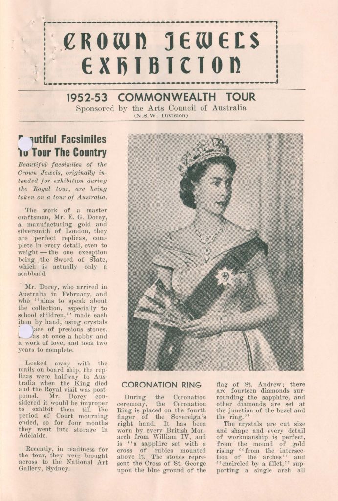 Crown Jewels Exhibition Booklet - sent to the City of Parramatta Council in late 1952, to ask if there would be an appropriate space within the LGA to exhibit the Crown Jewels. City of Parramatta Archives: Correspondence File 185A