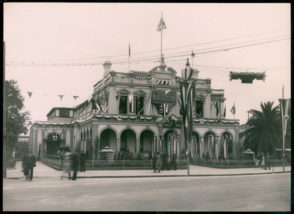 Parramatta Town Hall, 1938 Sesquicentenary Celebrations: P.M.G Dept. Engineers Branch NSW Neg No.1152.
