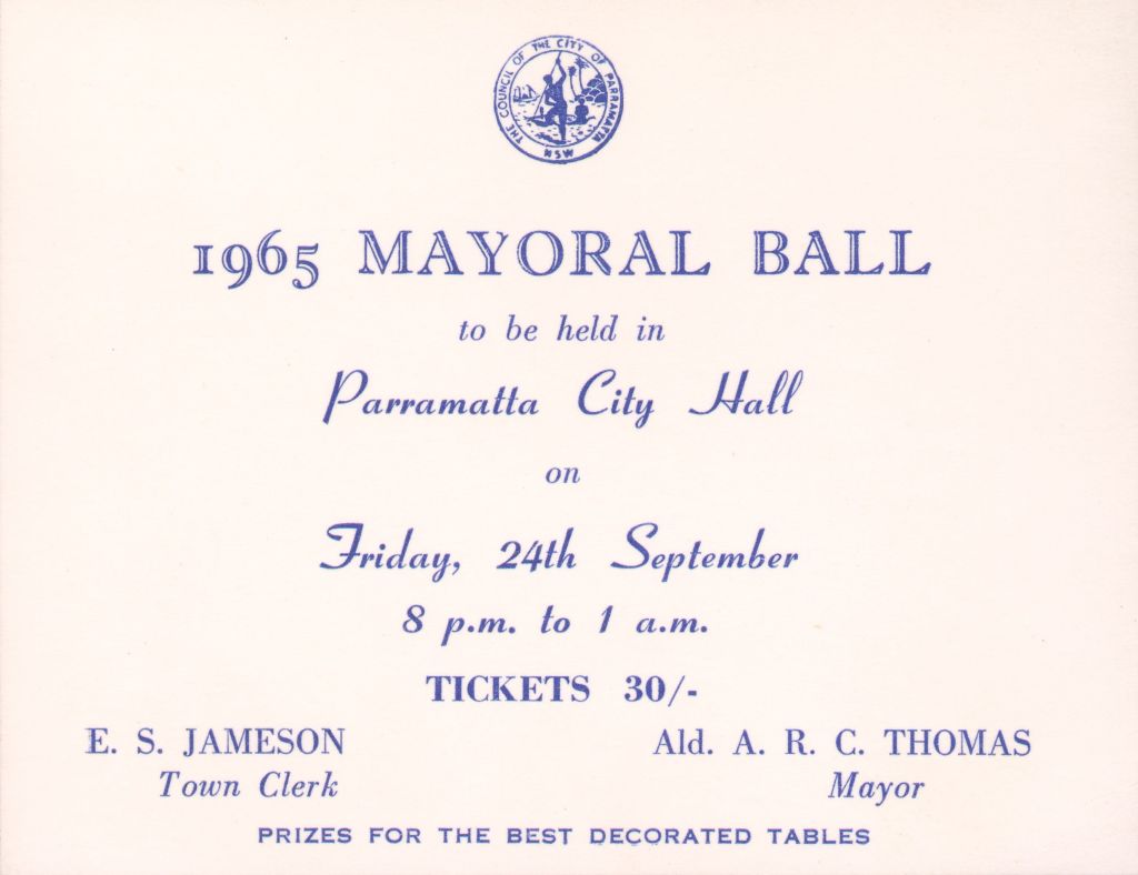Invitation to the 1965 Mayoral Ball. City of Parramatta Heritage Archives: A2022/014.