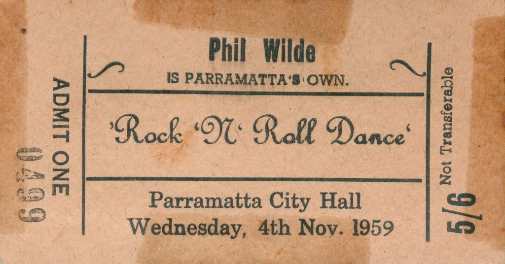 Phil Wilde and the Wildecats rock-'n-roll dance ticket, 1959. Courtesy of Phil Wilde.