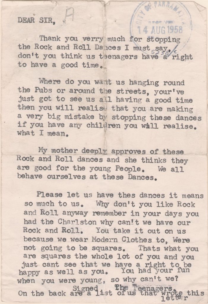 Why Can't We Have Our Rock and Roll? 1958. City of Parramatta Heritage Archives: PRS137; 132/3.