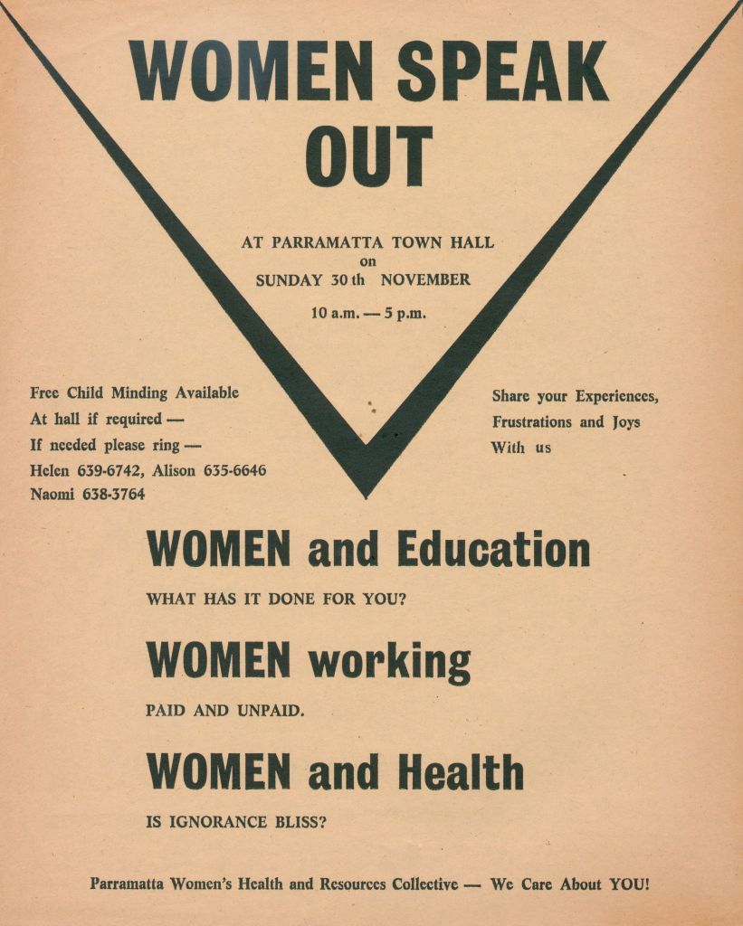 Women's Speak Out Poster, 1975. City of Parramatta Heritage Archives: ACC207.