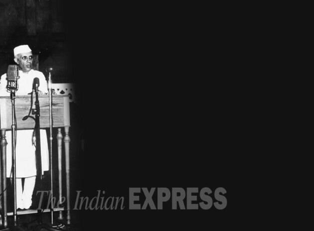 Jawaharlal Nehru is seen delivering his famous 'tryst with destiny' speech on August 15, 1947. (Source: Express archive photo)