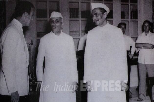 Mountbatten, Pandit Jawaharlal Nehru and Dr. Rajendra Prasad in a pleasant interlude at the Independence Day session of the Constituent Assembly on August 15, 1947. (Source: Express archive photo)