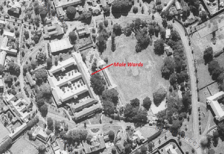 1943 Aerial View of the Site showing the Male Wards