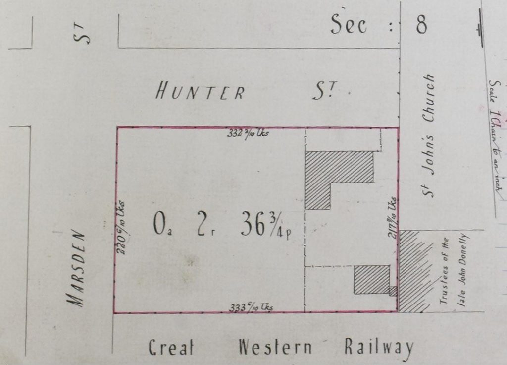 Enlarged image of John Paterson’s land from his Certificate of Title volume 1209 and folio 13, issued in 1896. (Source: New South Wales Lands Registry Services