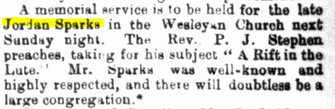 Memorial service for Jordan Sparks. (Source: The Cumberland Argus and Fruitgrowers Advocate, 13 July 1895, p. 1)