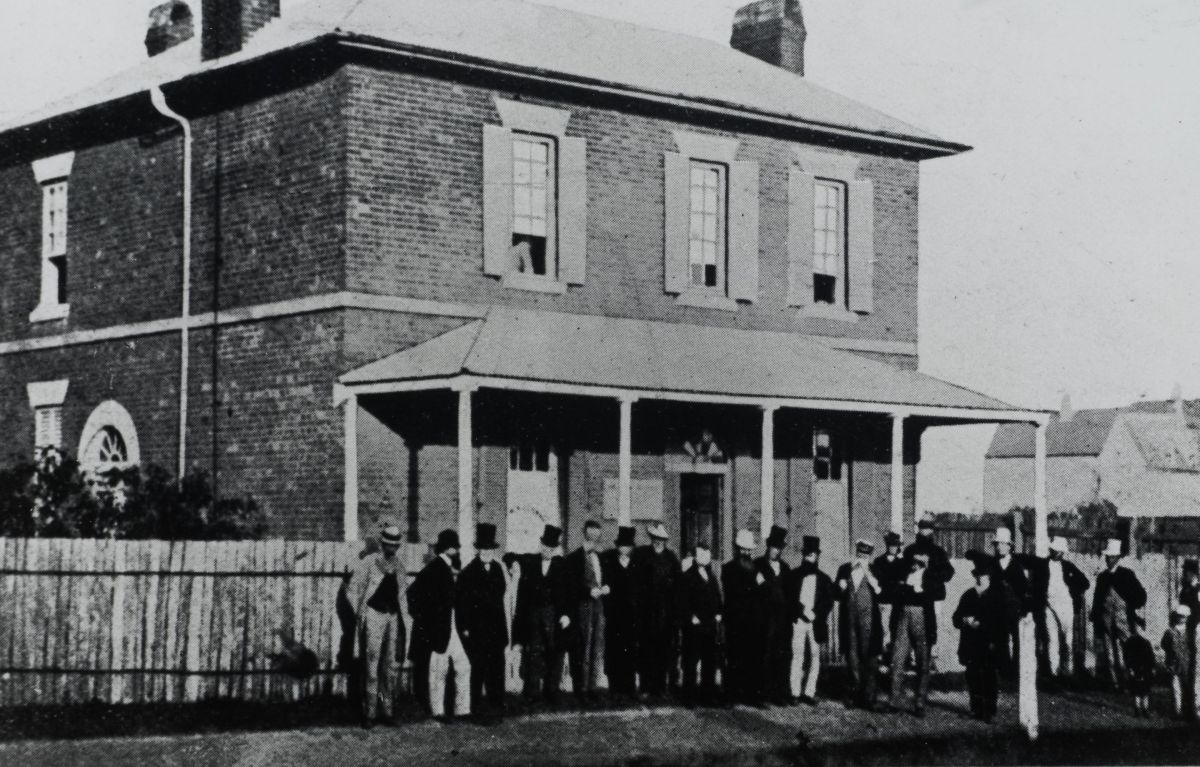 Aldermen of the Parramatta Borough Council outside James Elder's House, ca. 1870's. City of Parramatta Local Studies Library: LSP01005.