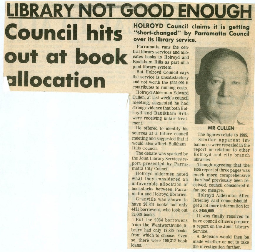 Library not good enough : Council hits out at book allocation. (1986, March 12). Parramatta Advertiser, p. 13.