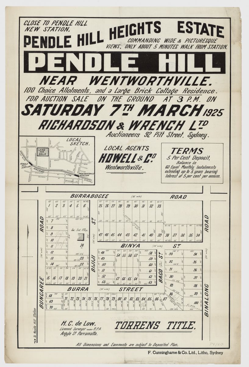 Pendle Hill Heights Estate, Pendle Hill Subdivision plan (Source: Blacktown Memories, 2019)