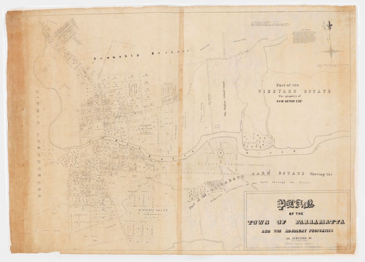 Plan of the Town of Parramatta and the adjacent properties as surveyed by W. Meadows Brownrigg, Surveyor. 1844. City of Parramatta Archives: PRS102/099. 