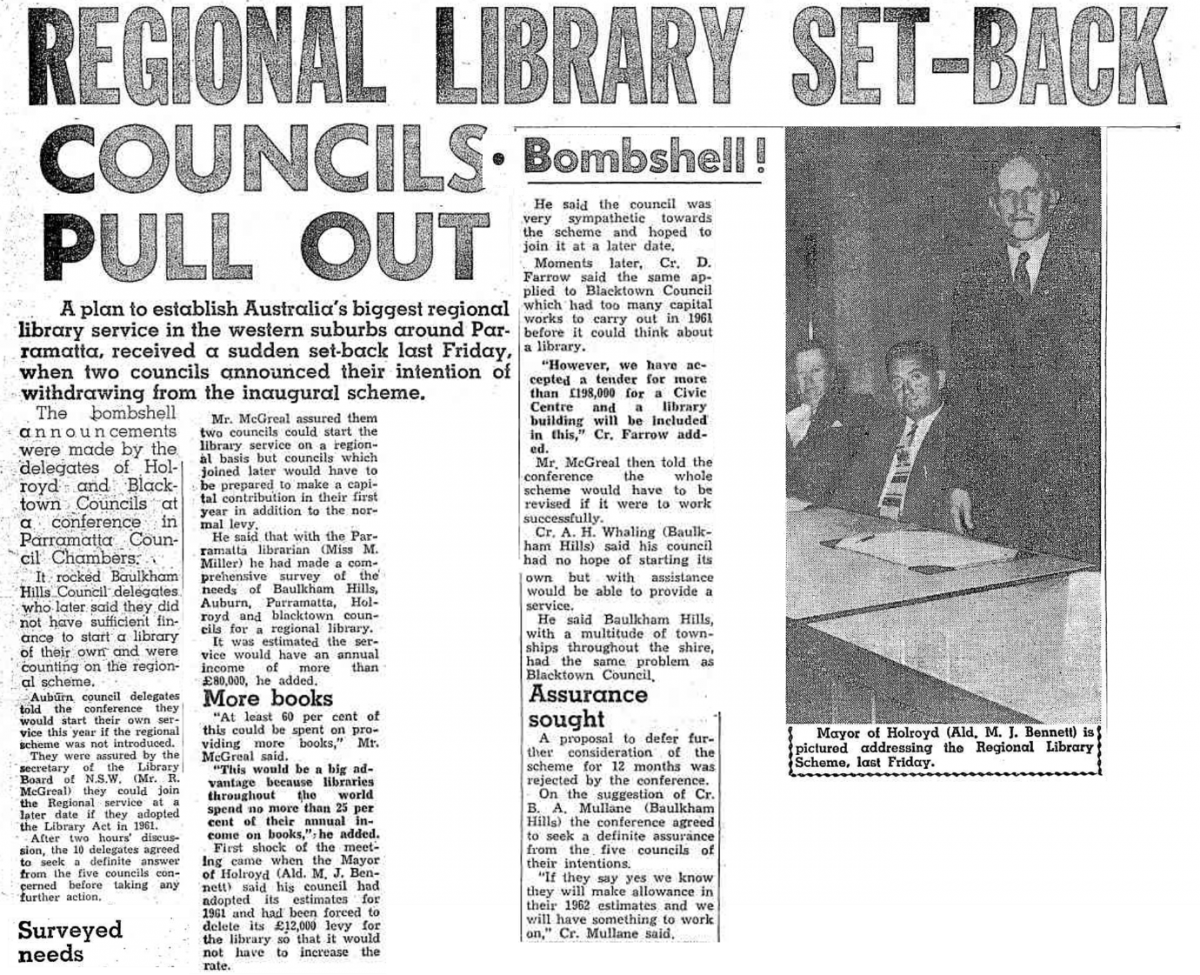 Regional library set-back. (The Cumberland Argus, 7 December 1960, p. 1)