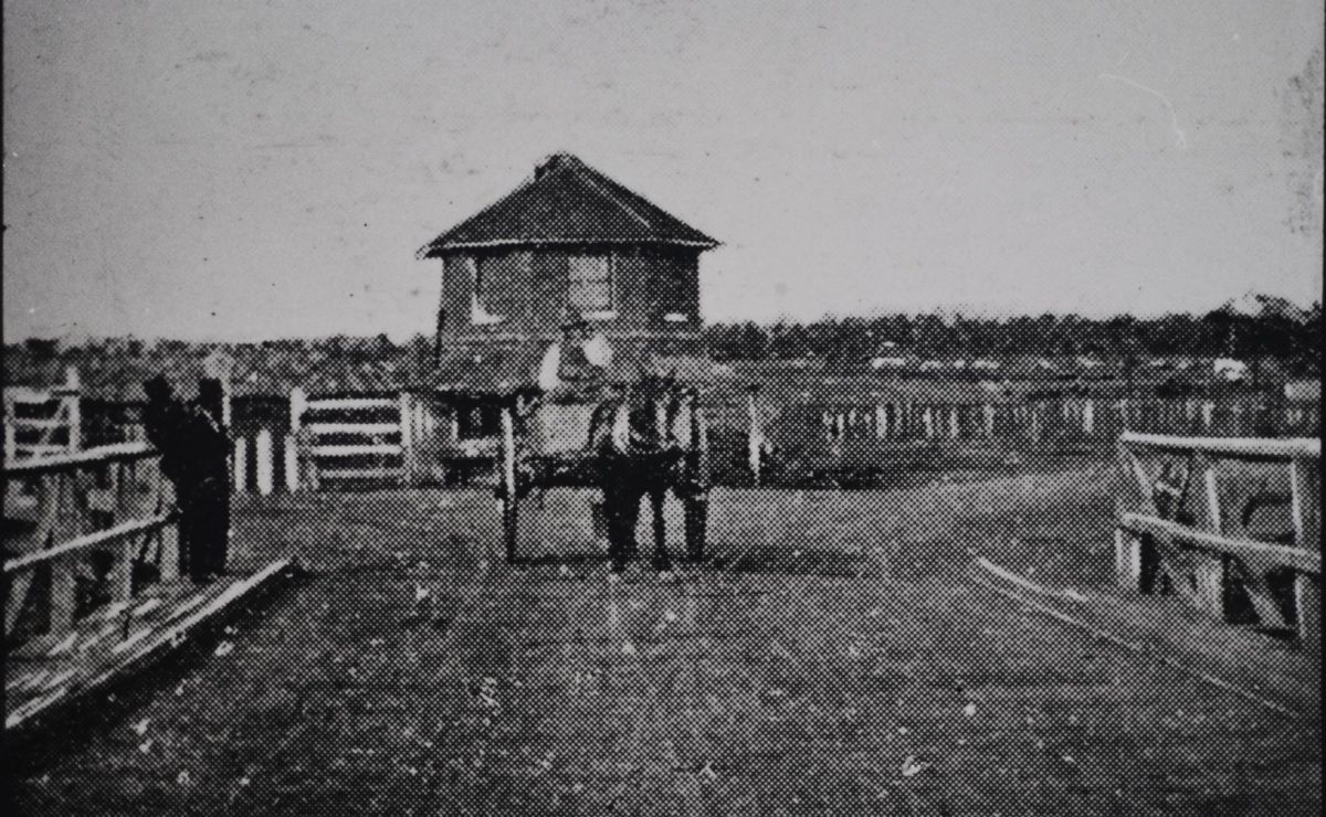 Dog Trap Road Toll Bar, Parramatta, view of horse drawn cart passing toll, ca. 1850 -1870s. Parramatta Local Studies Library: LSP00370. 