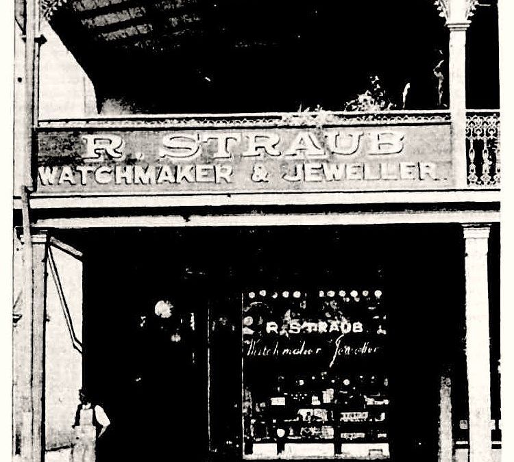 R. Straub’s Establishment on east side Church Street, Parramatta next door to Savings Bank of N.S.W. and opposite Murray Brother