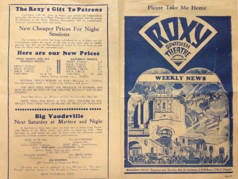 Roxy Theatre – Australian Cinema Entertainment Program 1930s