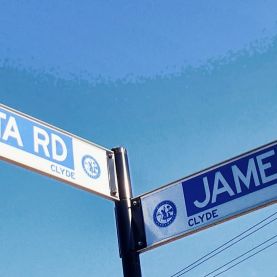 Parramatta Road and James Ruse Drive street sign post in Clyde NSW