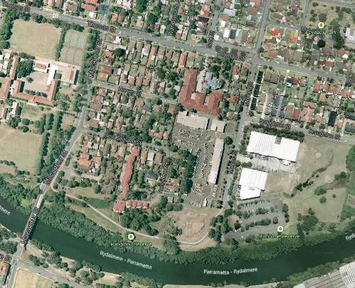 Rangihou Reserve and vicinity, Parramatta, Google maps, September, 2013