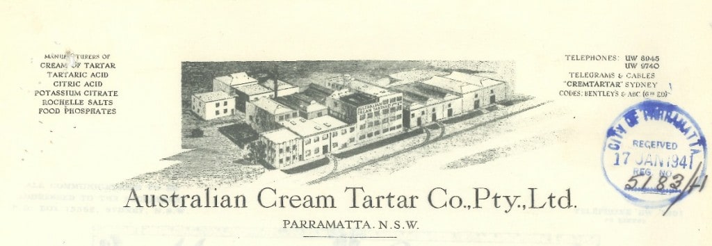 Letterhead, Cream Tartar Company, Parramatta, 1941