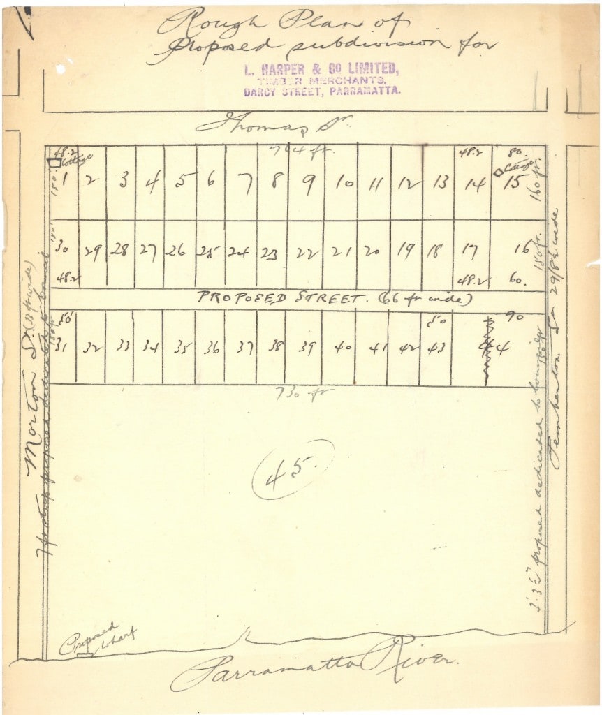 Subdivision Plan for L Harper and Co. 1918. Parramatta Council Archives