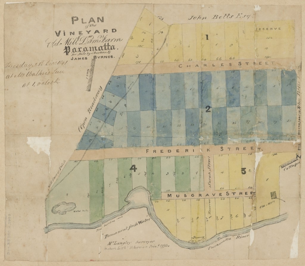Plan of the Vineyard or Old Mill Dam Farm, Parramatta (SLNSW Digital No. c012990001)