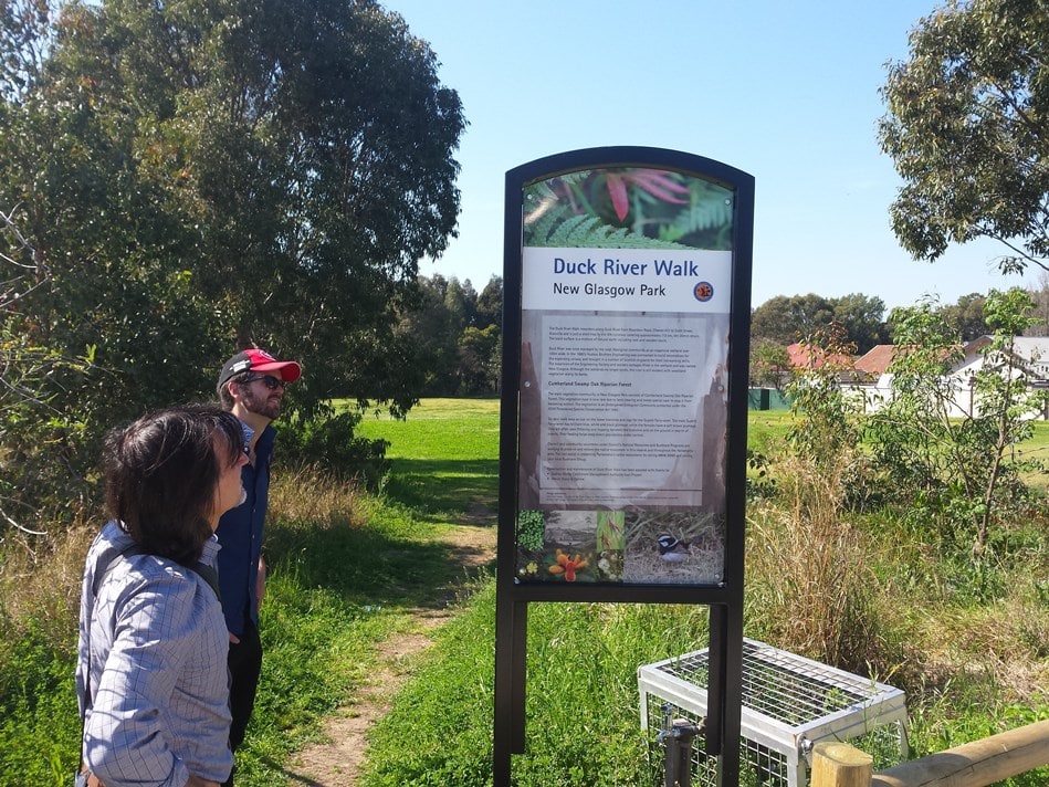 Sign Duck River Walk, Duck River at Clyde. photo Geoff Barker, Parramatta City Council, 2015