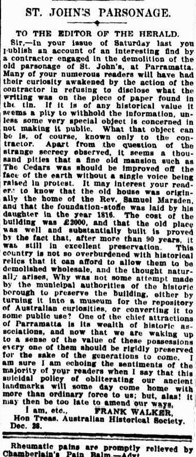 St john's Parsonage, Frank Walker, Sydney Morning Herald, 1908