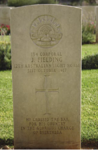 Head stone of Corporal J. Fielding, Commonwealth War Graves Cemetery, Be’er-Sheva.