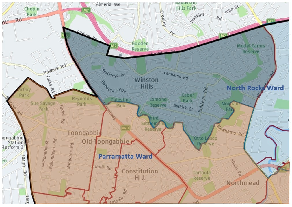 Boundary map of Winston Hills NSW 2153